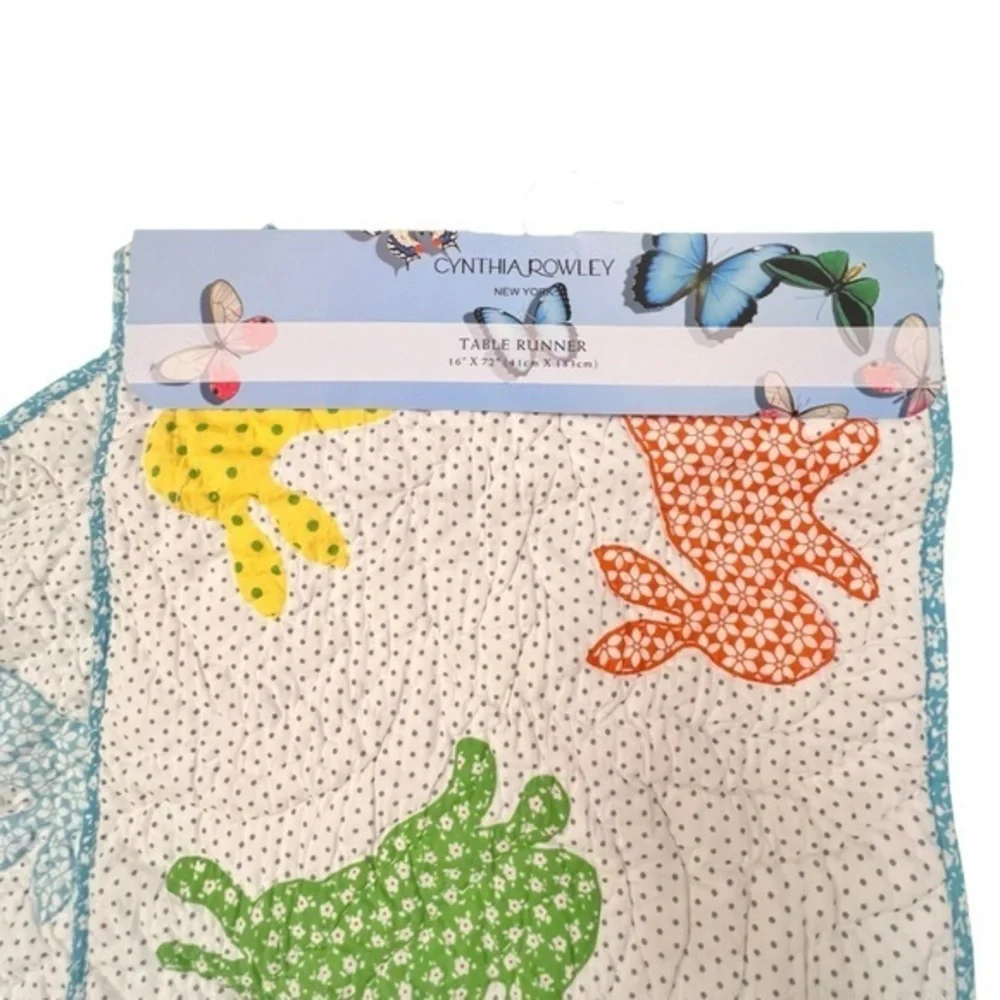 Cynthia Rowley Bunny Rabbit Table Runner 16” X 72” Reversible Quilted Spring NEW